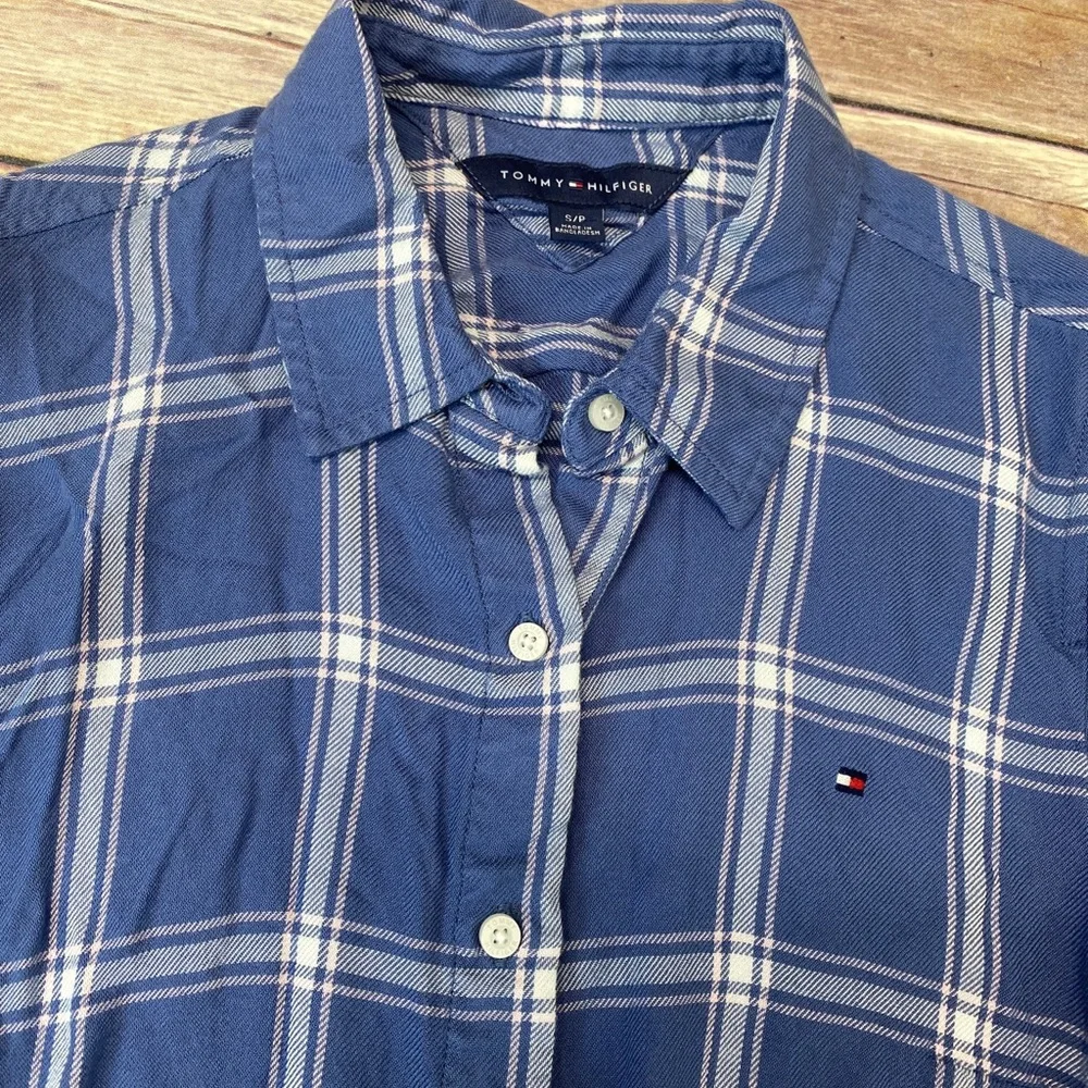 Tommy Hilfiger roll tab button down shirts windowpane blue S - Picture 3 of 4